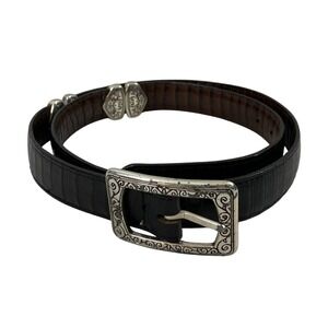 Womens Reversible‎ Black Brown Leather Belt Sz Large Silver Buckle Style 40430
